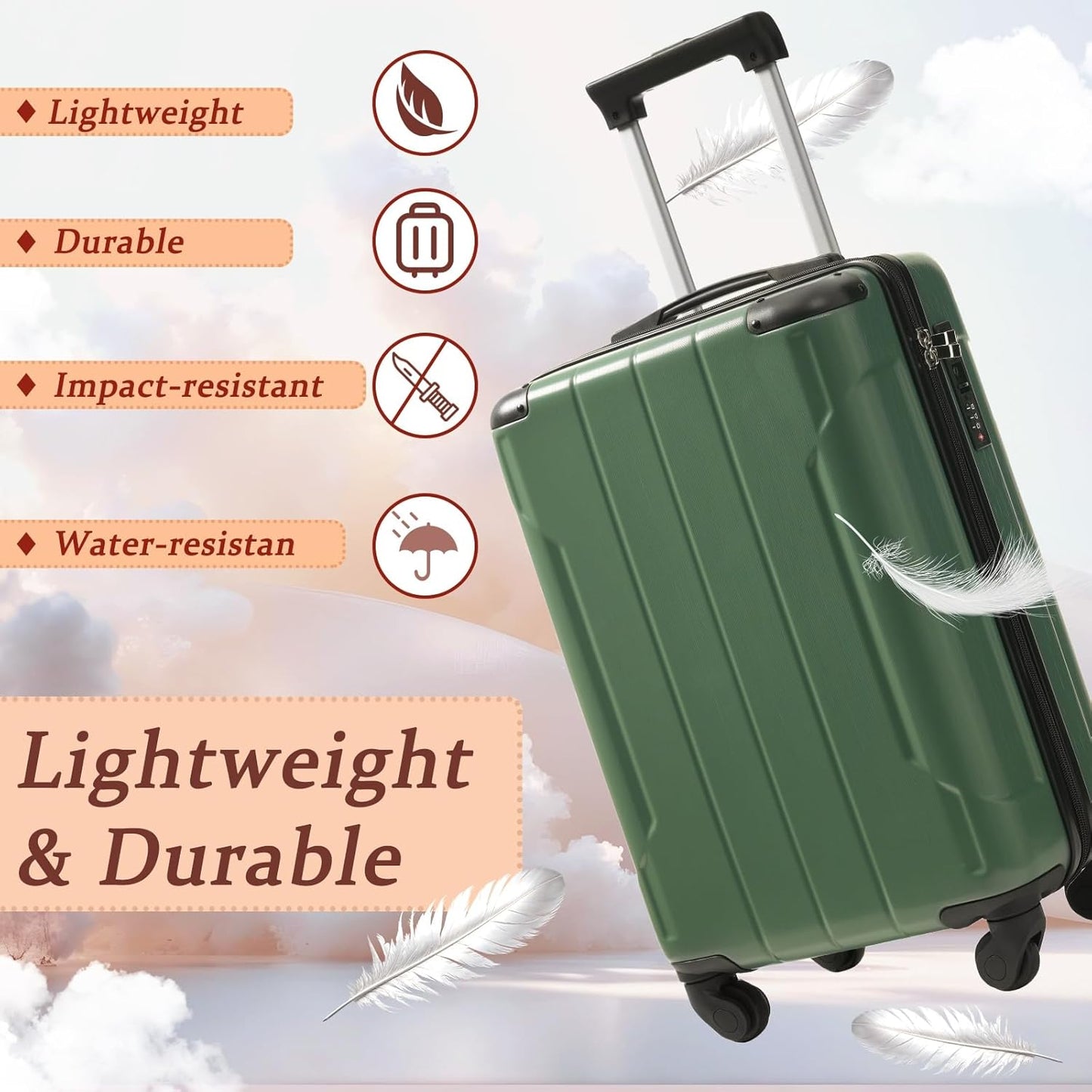 Merax Carry on Luggage Set, 20 Inch Hardshell ABS Suitcase with Spinner Wheels, Built-in TSA Lock & 2 Packing Cubes Airline Approved for Business Weekend Travel