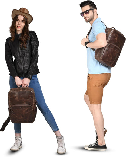Handmade Leather Backpack for Men and Women, 15.6 Inch Laptop Bag, Genuine Leather Retro Style Casual Daypack, For Colleges & Office, Travel or Hiking- Vintage Brown