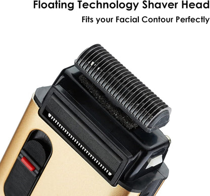 Retro Electric Razors for Men with Beard Trimmer, Rechargeable Mens Titanium- Plated Foil Shavers, Strong Power (Gold)