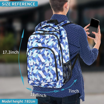 Della Gao College Laptop Backpack with Pencil Case, Digital Check Pattern Travel Backpack for Men, Waterproof Computer Back Pack for Travel, Business, Work, College (Blue-RH, 15.6 Inch)