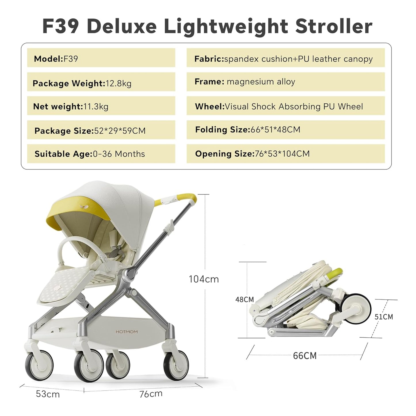 Hot Mom Lightweight Baby Stroller, Intelligent Seat Reversing and Anti-Shock Tire Combine Baby Pushchair, Newborn to Toddler's Baby Stroller,White