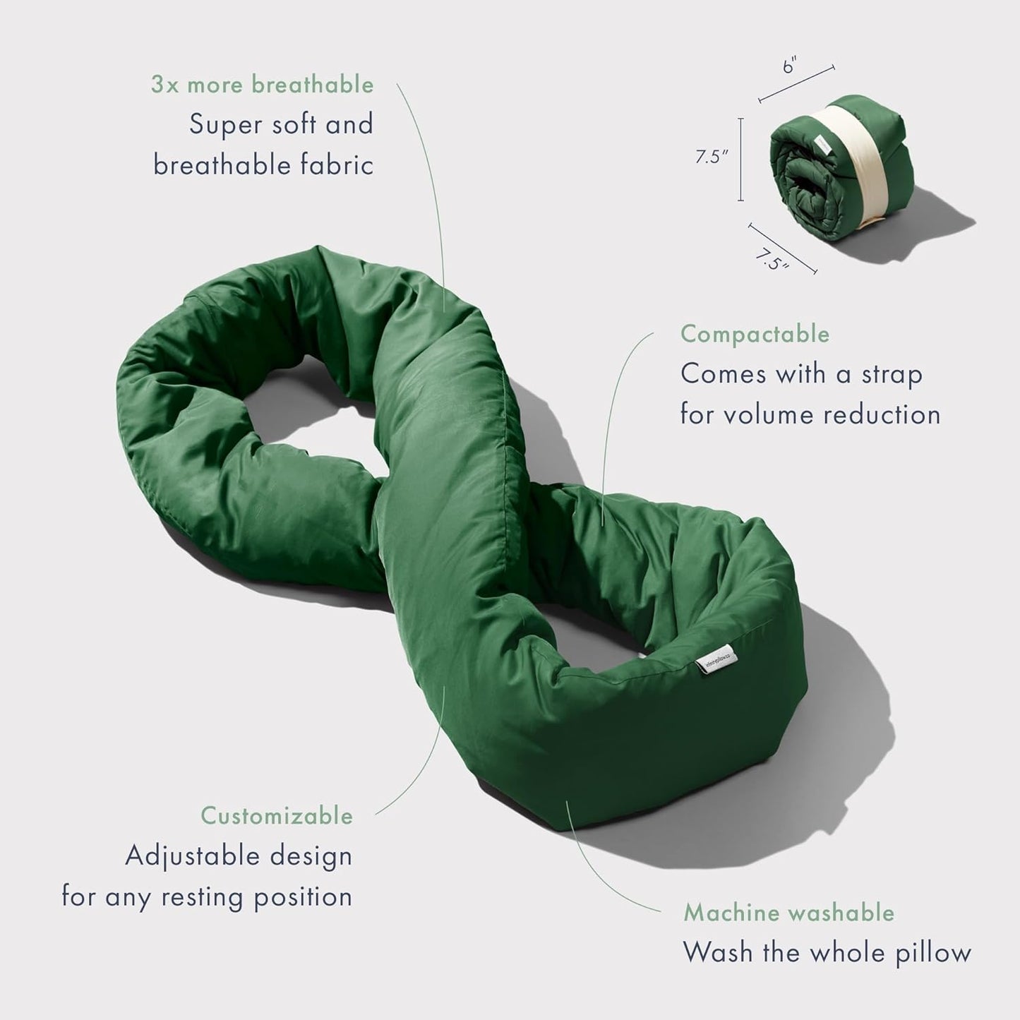 Huzi Infinity Pillow - Travel Neck Pillow - Versatile Soft 360 Support Scarf - Machine Washable - Home Travel Flight Road Trips Airplane Sleeping (Pine Green)