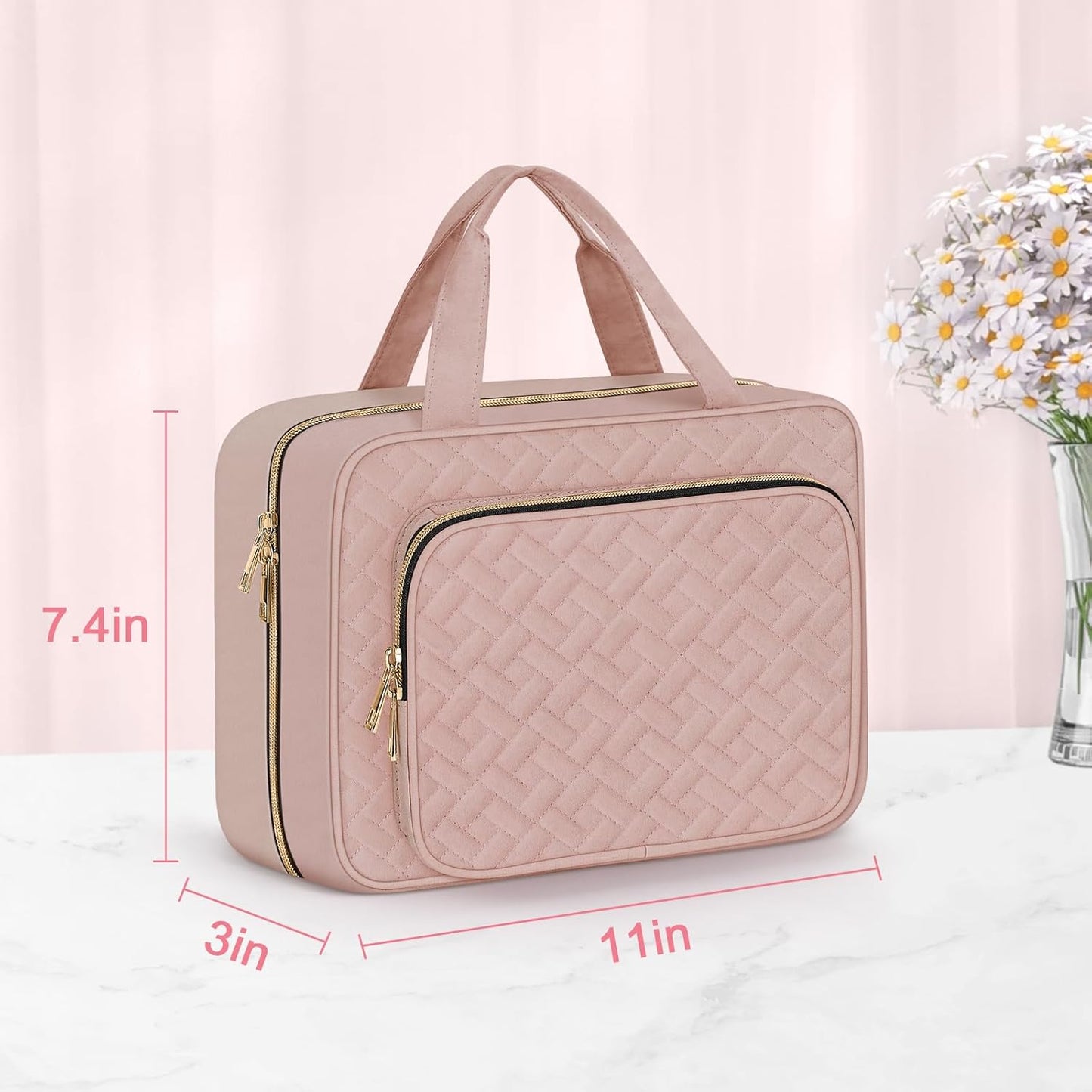 Wedama Toiletry Bag for Women, Medium Cosmetic Travel Bag, Hanging Toiletry Bag for Bathroom, Thickened PVC Waterproof Makeup Bag, Toiletries Bag for Travel Business Trips and Camping, Baby Pink