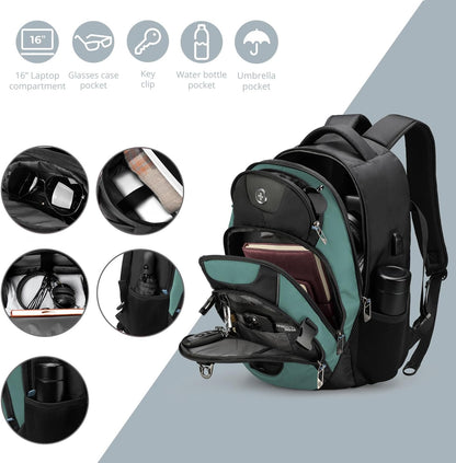 Swissdigital Design Laptop Backpack with USB Charging Port, TSA Travel Backpack Fits 15.6 inches Computer, 31L College School Backpack for Men, Lake Green/Black | SD803