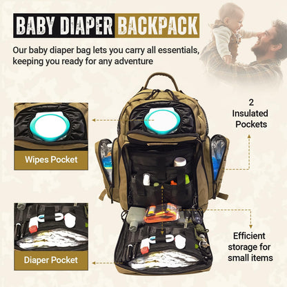HighSpeedDaddy - Baby Diaper Backpack, Military-Grade, Waterproof, Compact Baby Travel Bag with Diaper Changing Mat