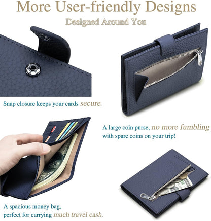 RFID Slim Leather Passport Holder for Travel Women & Men – Travel Wallet with Passport Slot & Card Slots, Zippered Coins Pocket and Cash Holder Cover Case (Sapphire Blue)