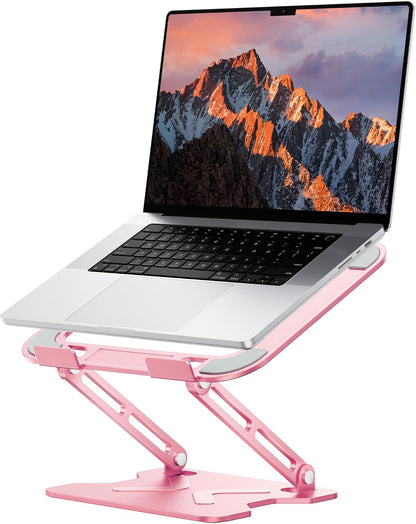 Adjustable Laptop Stand for Desk, Metal Foldable Laptop Riser, Portable Laptop Holder Mount, Ventilated Cooling Computer Notebook Stand for MacBook Air Pro, All 10-16'' Notebooks Laptops, Pink