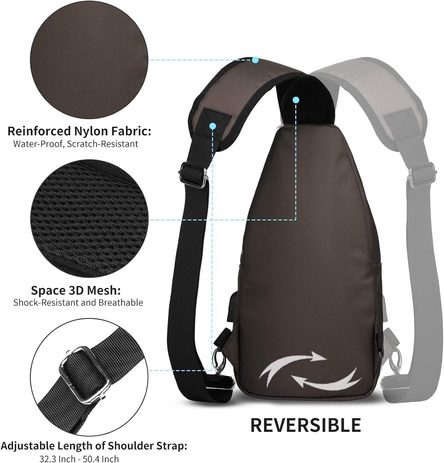 AMJ Crossbody Sling Bag Men Women, Casual Shoulder Backpack, Chest Daypack Satchel for Hiking Travel