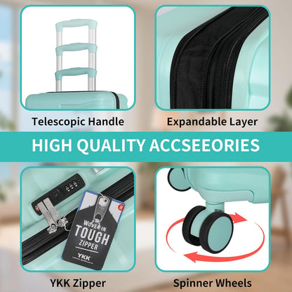 5-Piece Luggage Set, Lightweight ABS+PC Hard Shell Suitcase with YKK Zipper & TSA Lock for Family, MInt Green, 14in/18in/20in/24in/28in