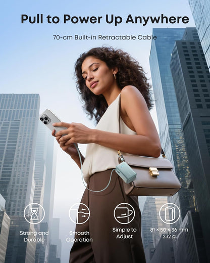 Anker Nano Power Bank, 10,000mAh Portable Charger with 2.3 ft InstaCord Retractable Cable, 45W Max Compact Battery Pack, Smart Display, for iPhone 16/17 Series, iPad, Galaxy, Pixel, and More