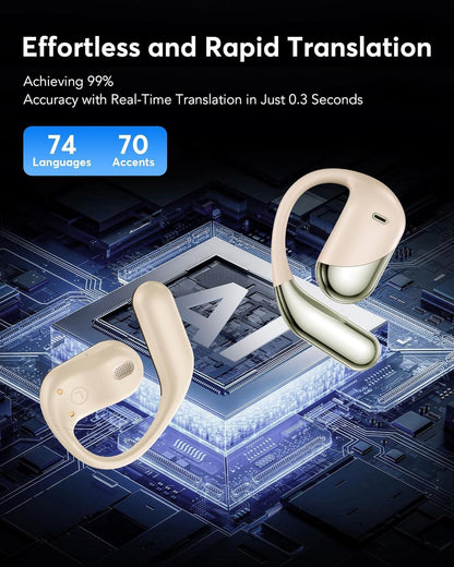 AI Translator Earbuds Real-Time 144 Languages & Accents, 3-in-1 Open Ear Wireless Bluetooth Earbuds with Charging Case,Translation Device for Travel Business Learning Compatible with iOS and Android