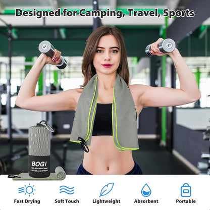 BOGI Microfiber Travel Sports Towel-Quick Dry Towel, Soft Lightweight Microfiber Camping Towel Absorbent Compact Travel Towel for Camping Gym Beach Bath Yoga Swimming Backpacking (M:40''x20''-Grey)