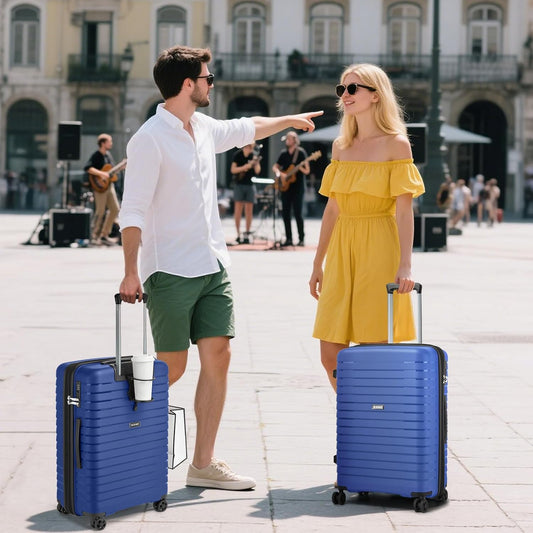 Kono 24 Inch Expandable Luggage Suitcase with Spinner Wheels, Durable Hardside Checked Luggage with Hidden Cup Holder, Lightweight Hard Shell Medium Suitcase with TSA Lock(Navy)