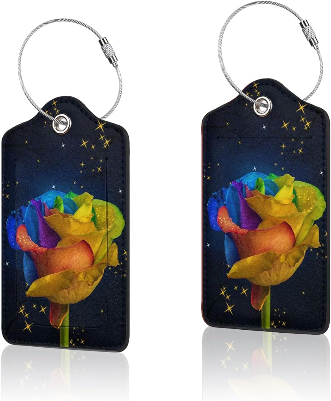 2 Pack Luggage Tag for Suitcase, Cute Unique Leather Suitcase Tags Identifiers with Privacy Name Address Labels & Durable Steel Loop for Women Men Travel