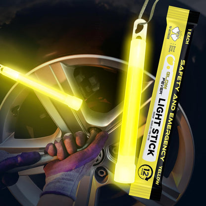 Glow Fever Emergency Safety Military Grade Glow Sticks, 10PCS, 6" Ultra Bright Light Sticks with 12 Hours Duration. Great for Hiking, Party, Camping, Blackouts, Hurricane and Survival Kits (Yellow)