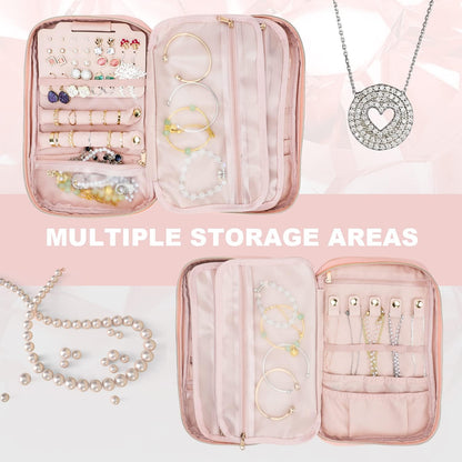 emissary Jewelry Organizer Case Travel Jewelry Storage Bag for Necklace, Earrings, Rings, Bracelet, Valentines Day Gifts, Earring Storage, Necklace Storage, Pouch Bag Accessories for Travel (Pink)