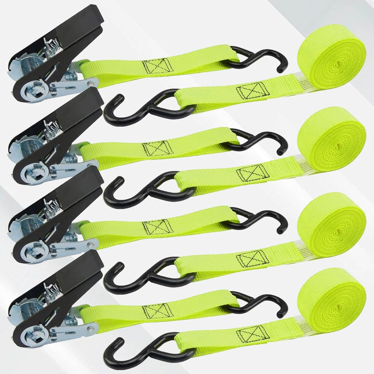 XSTRAP STANDARD Ratchet Tie Down Straps 4 Pk 10 Ft- 300 Lbs Load Cap- 900 Lbs Break Strength-Cargo Straps for UTV, ATV, Pickup,Truck, Moving Appliances, Lawn Equipment, Yellow
