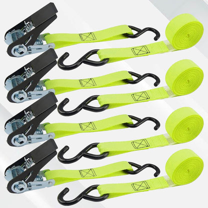 XSTRAP STANDARD Ratchet Tie Down Straps 4 Pk 10 Ft- 300 Lbs Load Cap- 900 Lbs Break Strength-Cargo Straps for UTV, ATV, Pickup,Truck, Moving Appliances, Lawn Equipment, Yellow