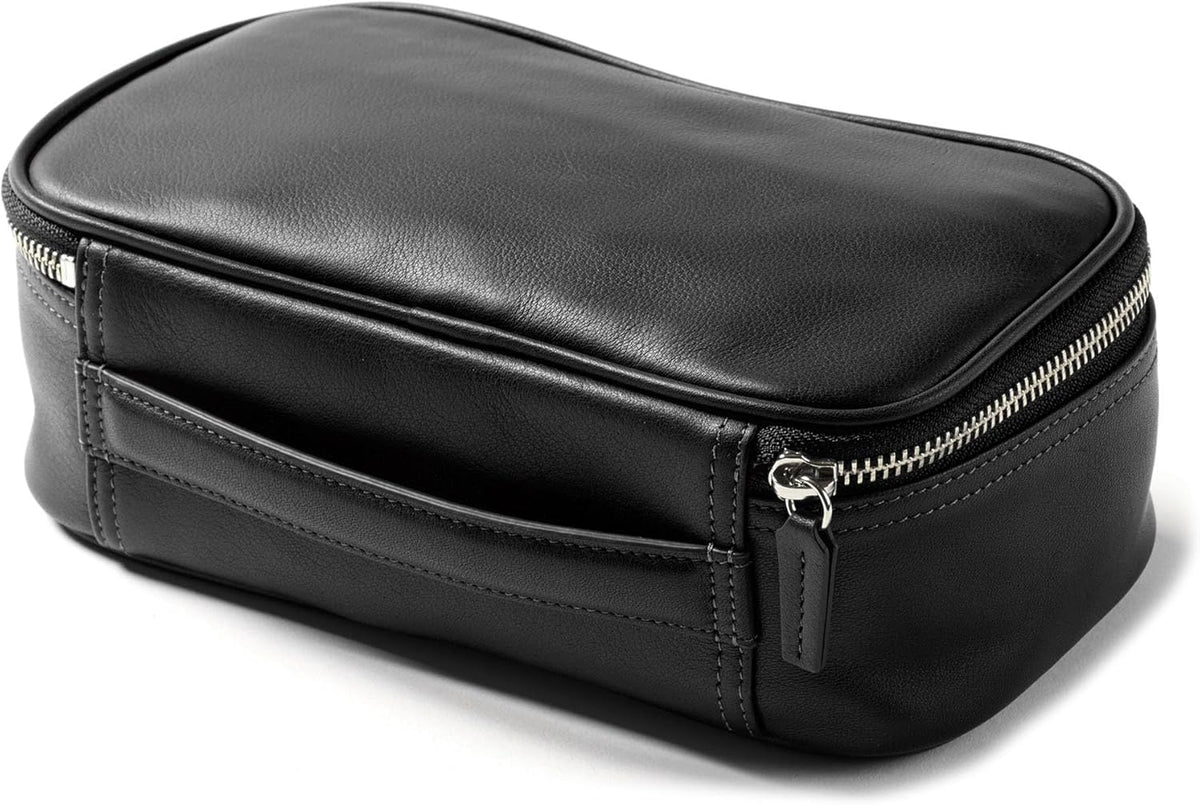 Leatherology Black Onyx Medium Travel Organizer - Zipped mesh storage pocket, elastic loops for organization, metal zipper with leather pull