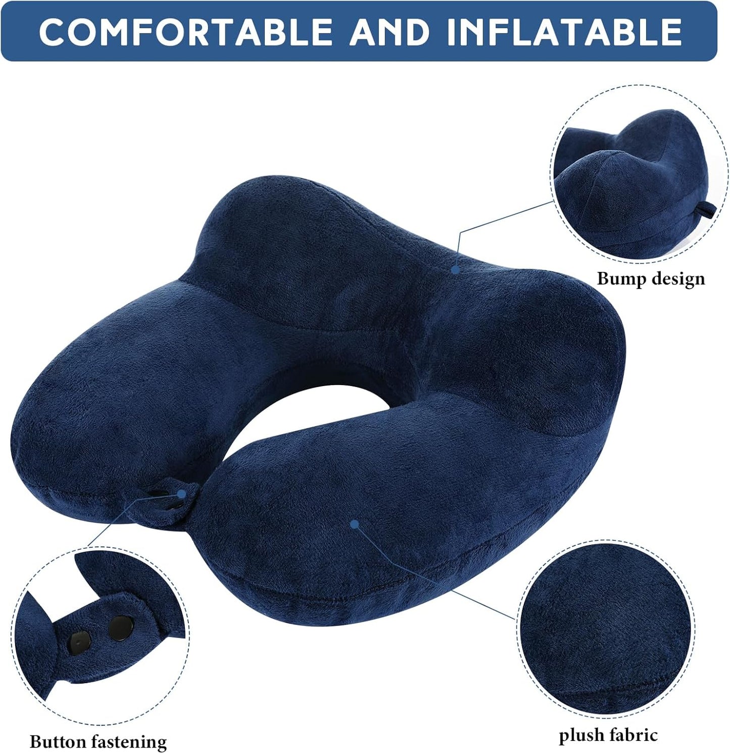 Sintuff 2 Pack Inflatable Travel Pillow for Airplanes Inflatable Neck Flight Pillows with Compact Bag and Blindfold for Traveling, Airplane, Train, Car, Office (Blue and Dark Gray)
