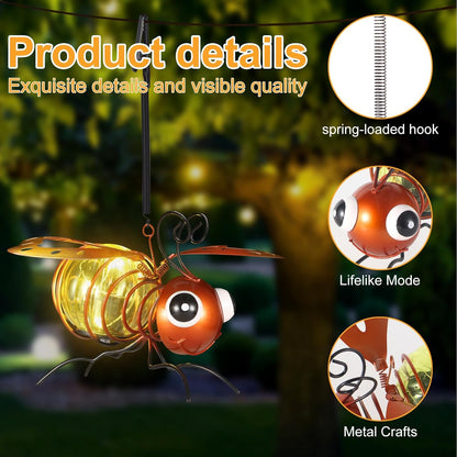 2 Pack Bee Solar Outdoor Hanging Lantern Creative Small Sculpture Lights Durable Waterproof Lamp Suitable for Festivals Garden Decor Birthday Gifts for Grandma Mom Women Girl