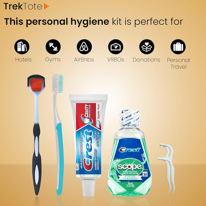 Trektote 6-Piece Travel Size Toothbrush and Toothpaste Set - TSA Approved Toothbrush Travel Kit - Includes Toothpaste and Mouthwash - Dental Oral Care Kit