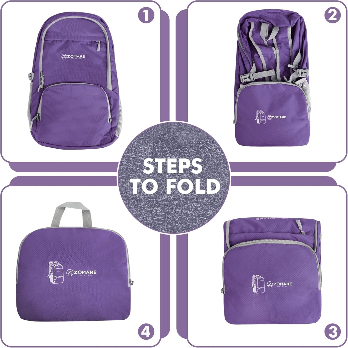 ZOMAKE Lightweight Packable Backpack 30L - Foldable Hiking Backpacks Water Resistant Compact Folding Daypack for Travel(Purple)