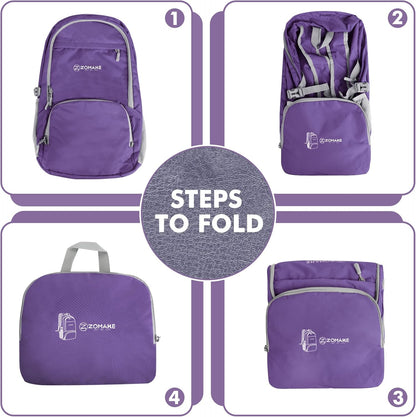 ZOMAKE Lightweight Packable Backpack 30L - Foldable Hiking Backpacks Water Resistant Compact Folding Daypack for Travel(Purple)