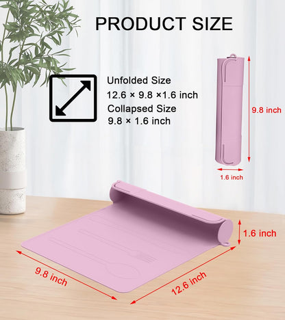 Utensil Box, Tableware Silicone Portable Box Silverware mat, Suitable for Kitchen Utensils, Portable Outdoor Camping Spoon Fork Utensils Storage mat (Pink)