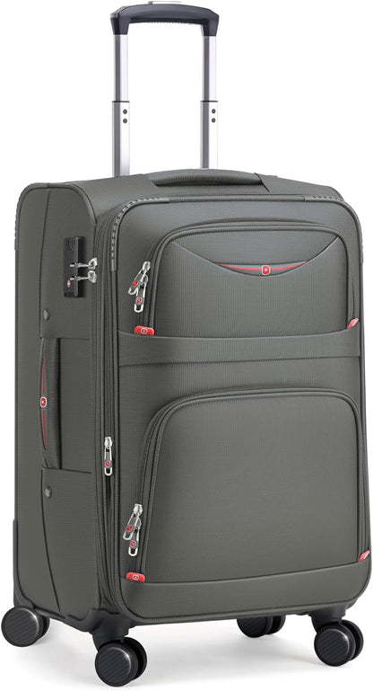 Softside Expandable Luggage with 4 Spinner Wheels, Durable Carry-On Luggage Suicase (Gray, 21-Inch)