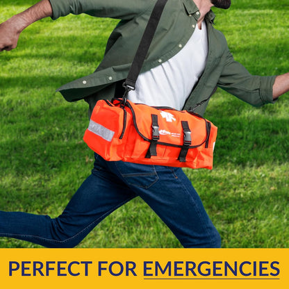 MFASCO First Aid Kit - Fully Stocked Portable Reflective Bag - First Responder Emergency Response Kit - for Natural Disaster Preparedness - Customizable Storage - Includes 415 Pcs First Aid Supplies