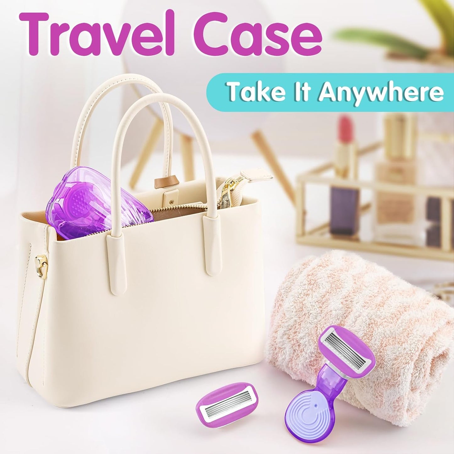 DreamGenius Travel Razors for Women Include 1 Handle and 5 Cartridges, Extra Smooth 5-Blade Travel Essentials Razor with Case for Shaving, Purple
