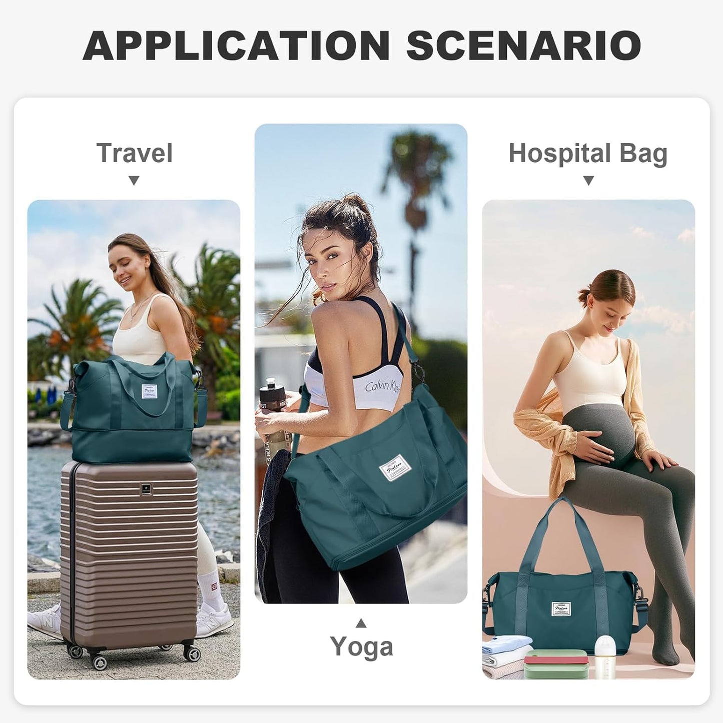 Travel Duffel Bag, Sports Tote Gym Bag, Shoulder Weekender Overnight Bag for Women