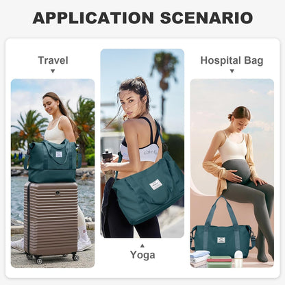 Travel Duffel Bag, Sports Tote Gym Bag, Shoulder Weekender Overnight Bag for Women