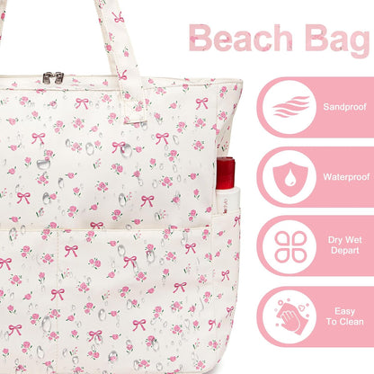 Beach Pool Bags Tote for Women Ladies Large Gym Tote Carry On Bag With Wet Compartment for Weekender Travel Waterproof