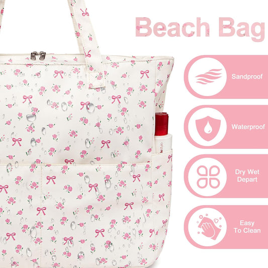 Beach Pool Bags Tote for Women Ladies Large Gym Tote Carry On Bag With Wet Compartment for Weekender Travel Waterproof