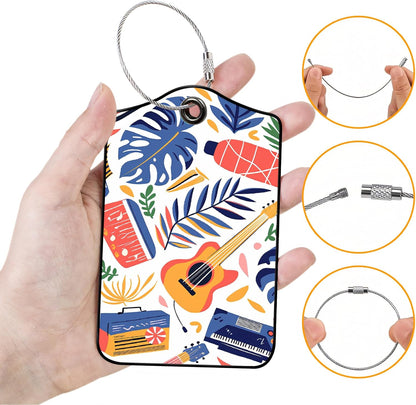 Luggage Tags for Suitcases, 2-Pack PU Leather for Cruise & Travel, Baggage ID Tags with Privacy Cover & Address Card, Durable Metal Ring, Kids Adults Travel Accessories, Tropical Rhythms