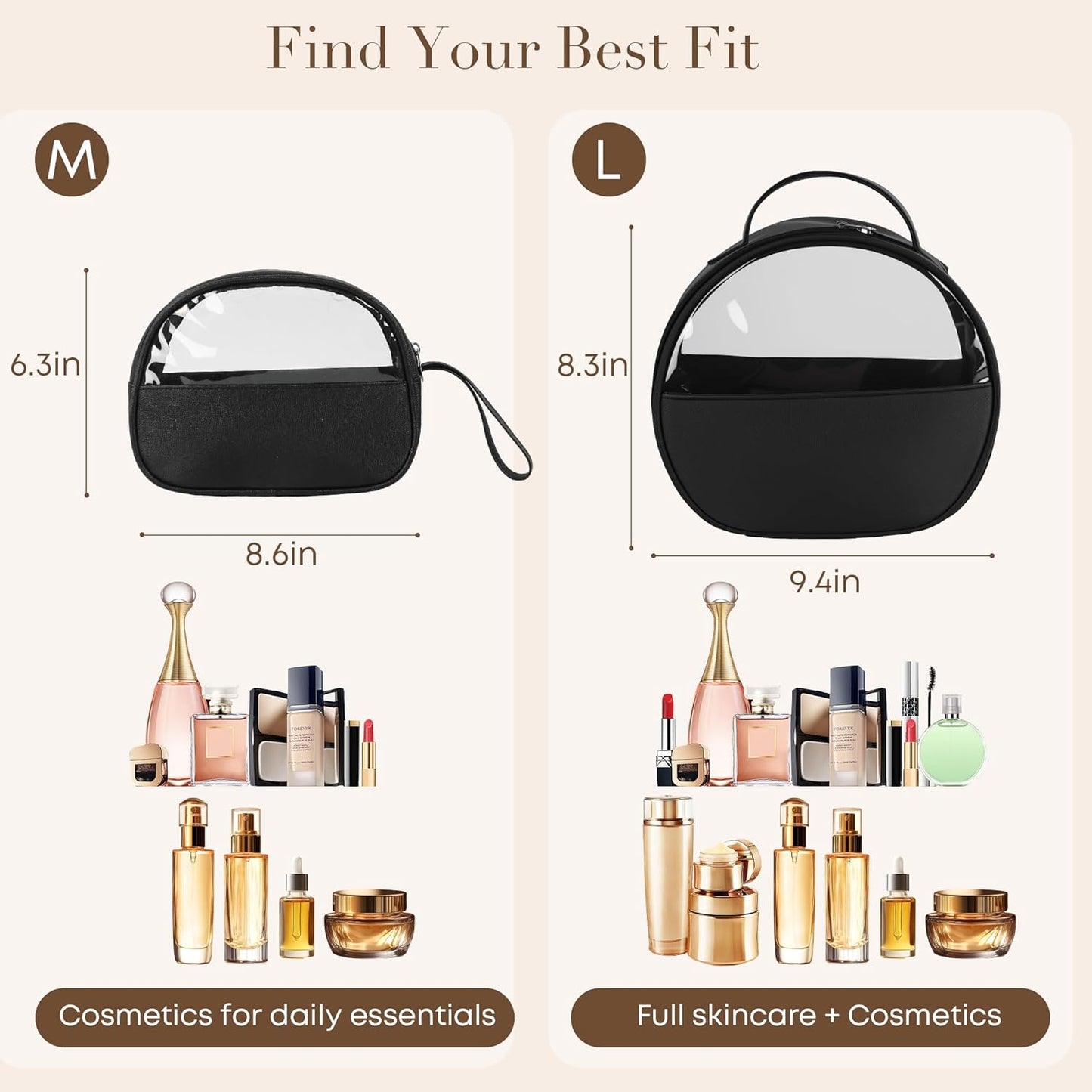 Clear Toiletry Bag, Travel Makeup Bag, Small Transparent Cosmetic Bag with Zipper，Organize Cosmetics & Skincare Essentials (Small)