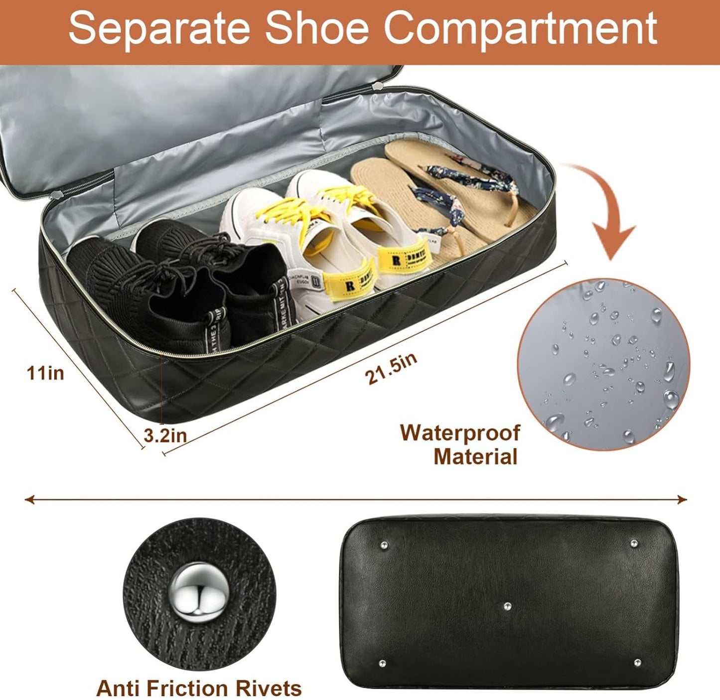 Weekender Bag for Women, Travel Duffel Bag Carry On Overnight Bag with Shoe Compartment Large Nylon Travel Weekend Tote Bag