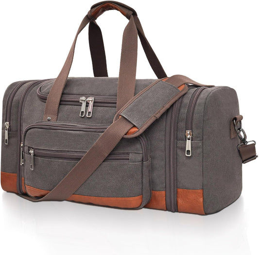 Men'S Duffle Bag For Travel, Expandable Canvas Duffel Bags Overnight Weekend Gym Carry On Luggage Bag For Men(Grey)