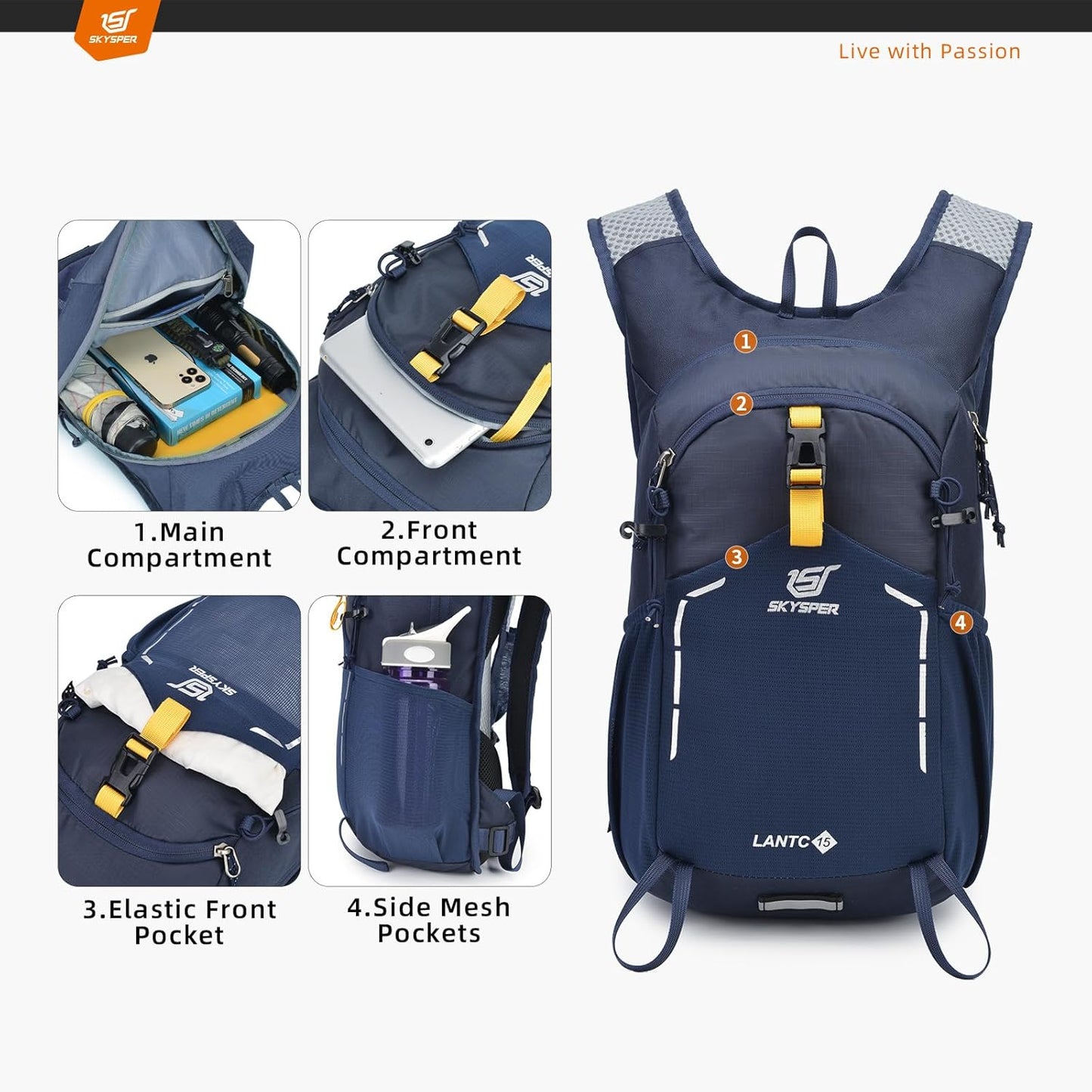 SKYSPER Small Hiking Backpack - 15L Travel Daypack Lightweight Bag Water Resistant Hiking Backpacks for Women Men