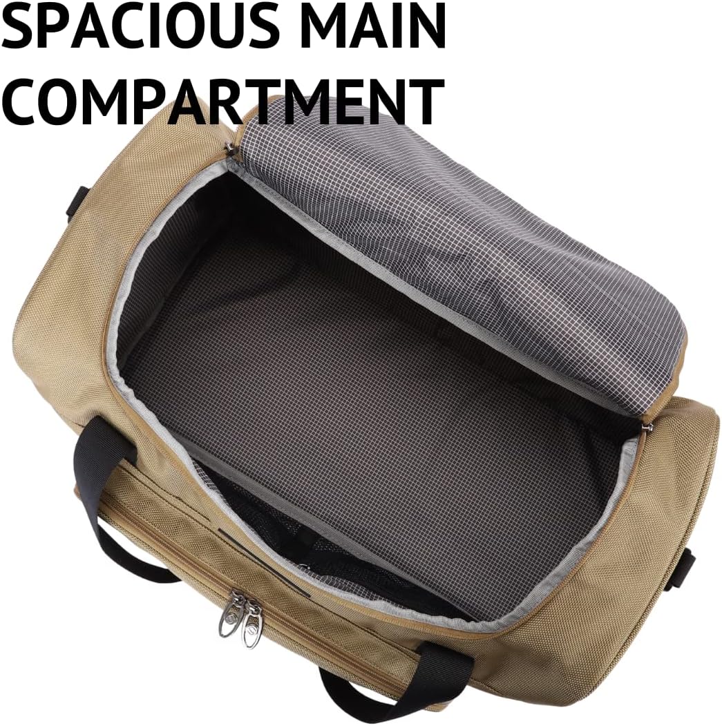 Large Sports Duffel Bag 20 inch for Travel Gym as Shoulder Bag and Hand Carry - Tan