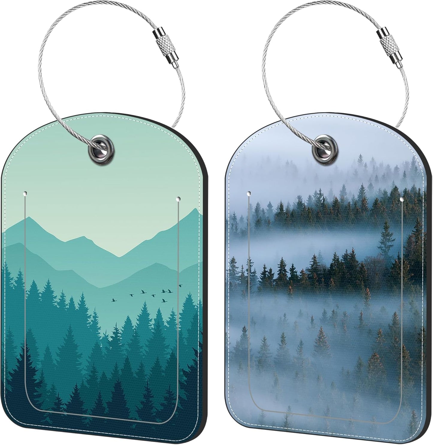 Misty Forest Luggage Tag for Suitcase Set of 2 PU Leather Cute Luggage Tags with Stainless Metal Loop ID Label Privacy Flap Suitcase Tags for Women and Men Travel