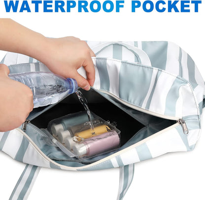 LEDAOU Beach Bag Waterproof Sandproof Women Tote Bag Pool Bag with Zipper for Gym Grocery Travel with Wet Pocket