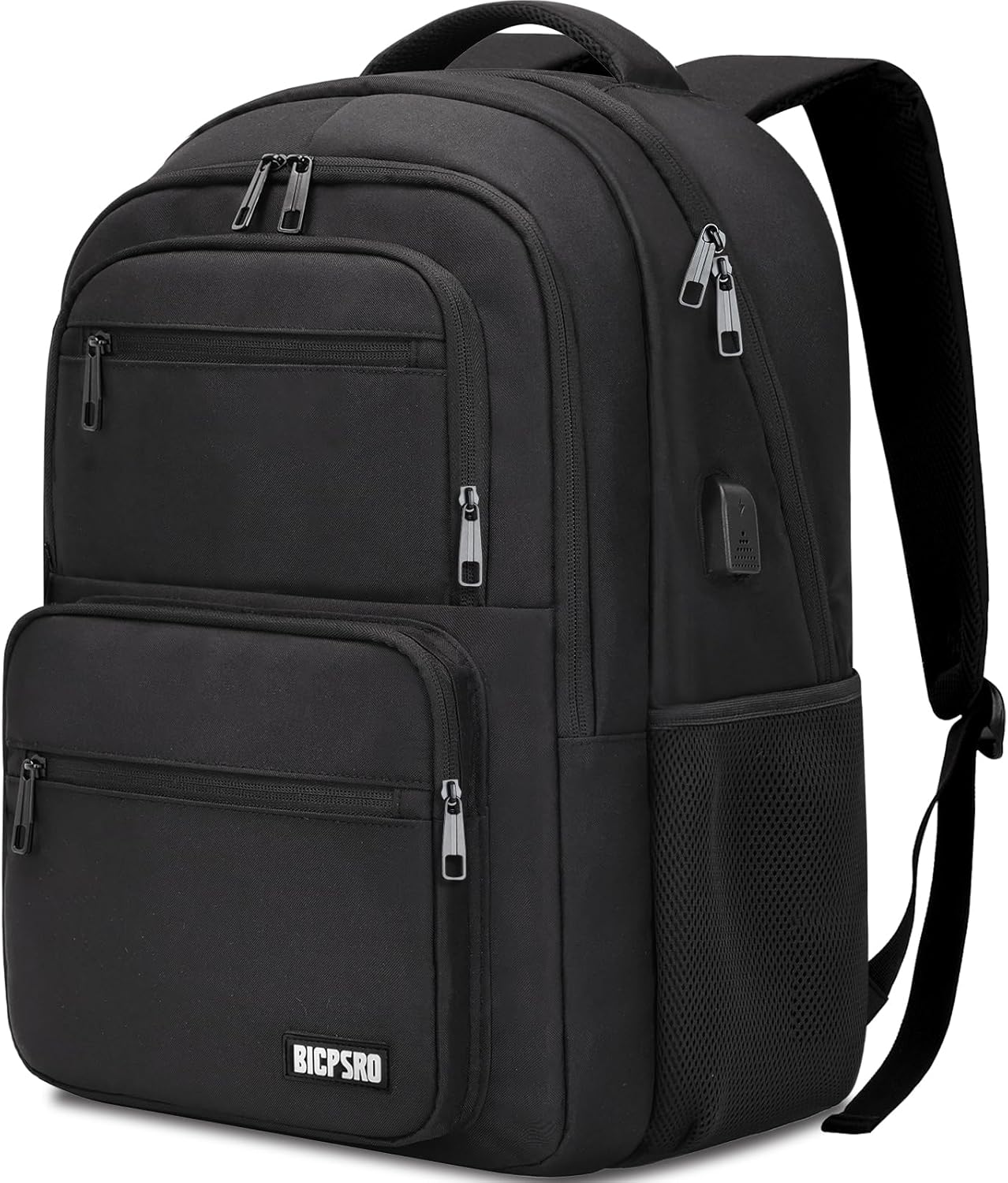 Black Backpack for Men Women, 15.6 inch Laptop Backpack for School, School Backpack for Boys Girls Teens, College Book Bag with USB Port, Water Resistant Bookbag, Business Work Travel