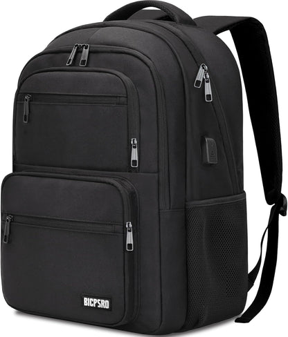 Black Backpack for Men Women, 15.6 inch Laptop Backpack for School, School Backpack for Boys Girls Teens, College Book Bag with USB Port, Water Resistant Bookbag, Business Work Travel