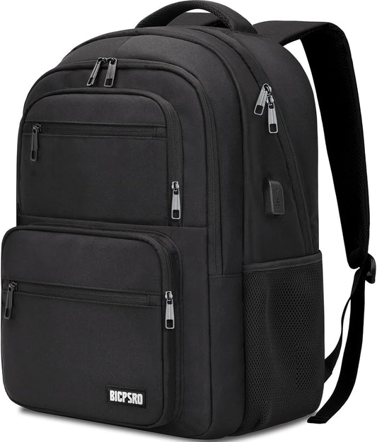 Black Backpack for Men Women, 15.6 inch Laptop Backpack for School, School Backpack for Boys Girls Teens, College Book Bag with USB Port, Water Resistant Bookbag, Business Work Travel