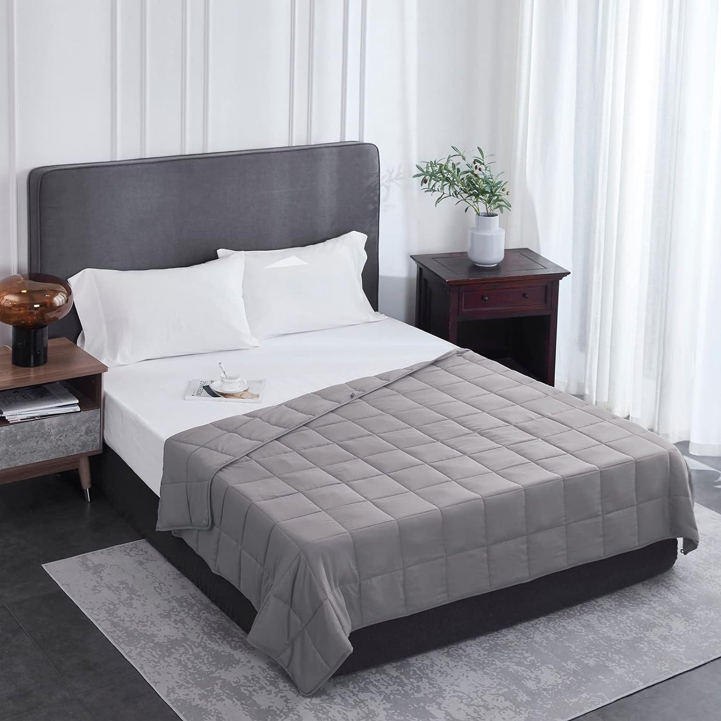 L'AGRATY Weighted Blanket - 60"x80" 17lbs Cooling Breathable Heavy Blanket Microfiber Material with Glass Beads for Adult All-Season Summer Fall Winter Soft Thick Comfort