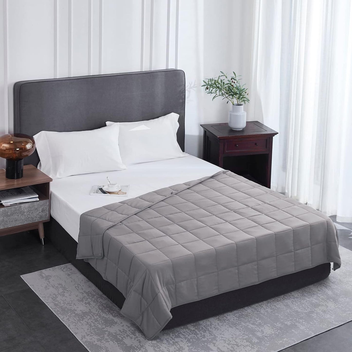 L'AGRATY Weighted Blanket - 60"x80" 22lbs Cooling Breathable Heavy Blanket Microfiber Material with Glass Beads for Adult All-Season Summer Fall Winter Soft Thick Comfort