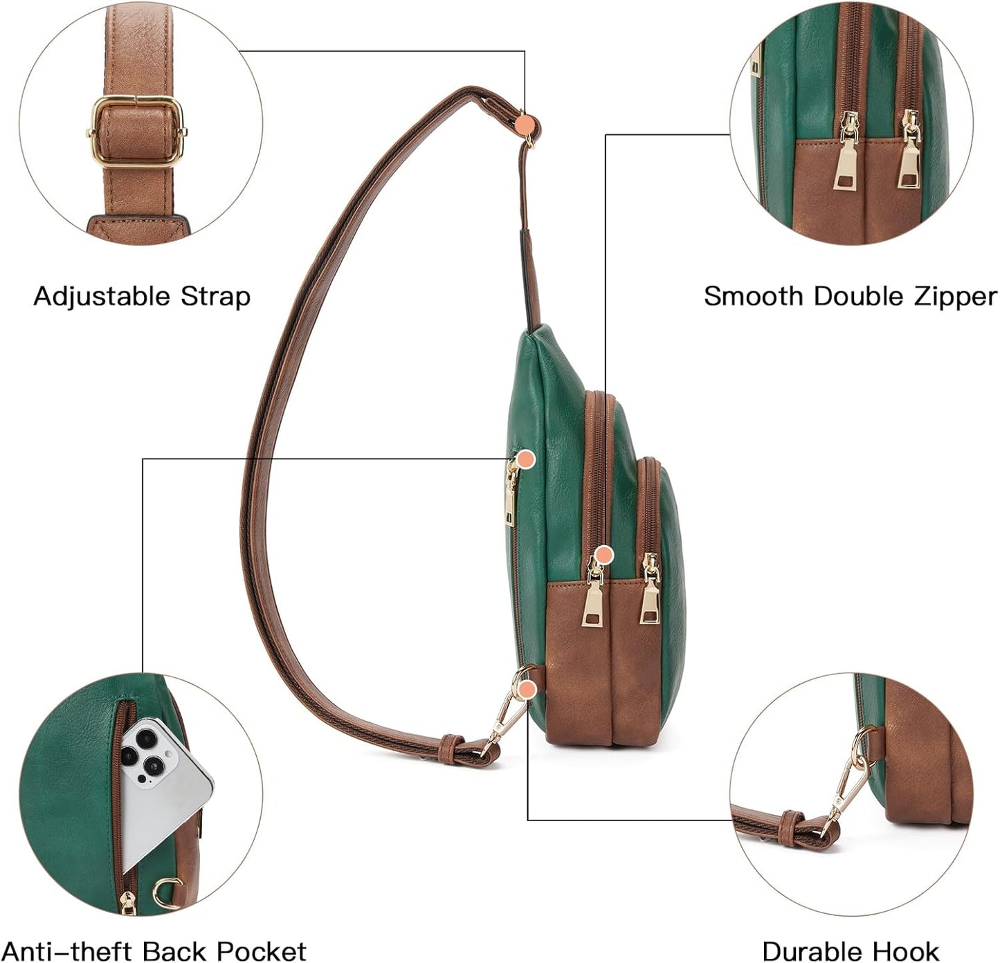 Telena Small Sling Bag for Women Leather Crossbody Fanny Packs Chest Bag for Women